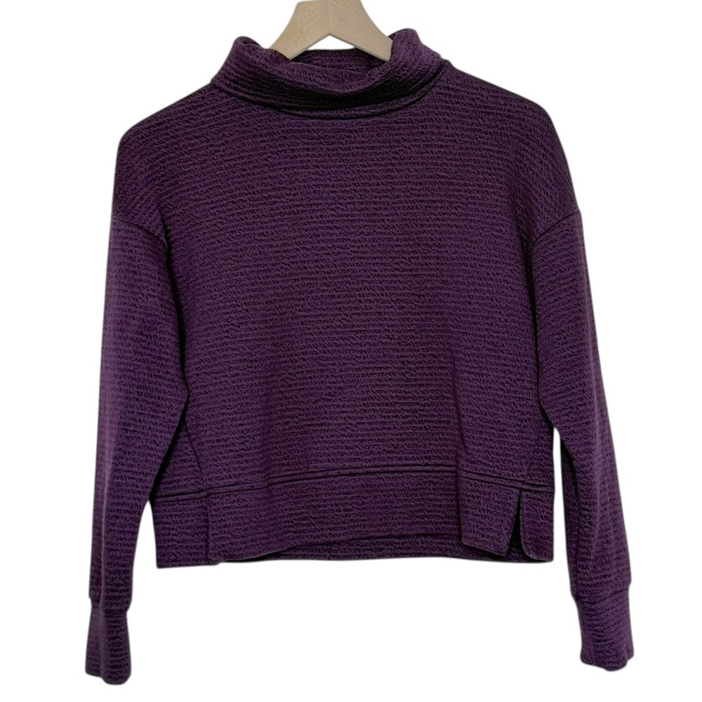 Calia Lunar Jacquard Funnel Neck Pullover Sweater Plum Small Athleisure Lounge